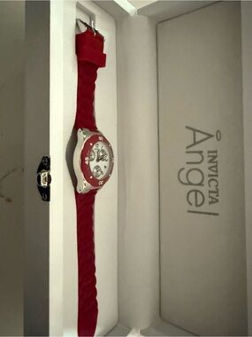 Invicta Angel Red and Silver Silicone Strap Watch (NEW)